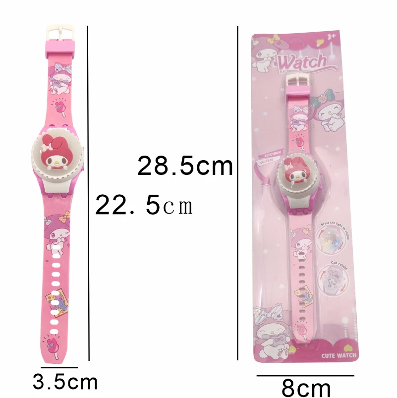 Hello Kitty Kuromi Boy and Girl Cartoon Anime Figure Watch Cute Flip Cover Spinning Top Glow Watch Child Birthday Party Gift Toy