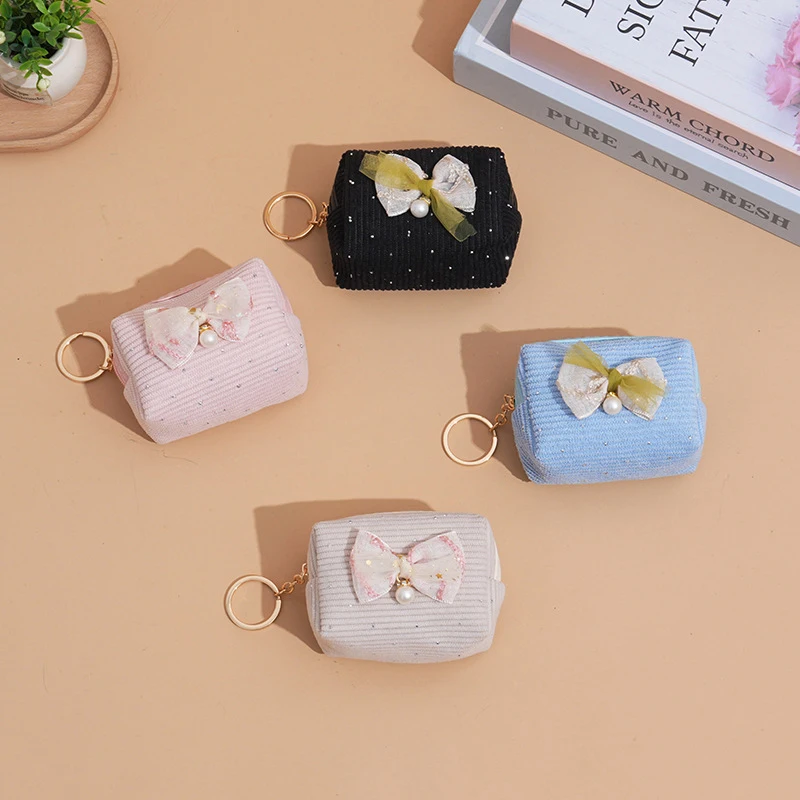 Fashion Exquisite Bow Small Coin Purse Cute Wallet Keyring For Women Girls Key Lipstick Change Storage Bag Pendant Gifts