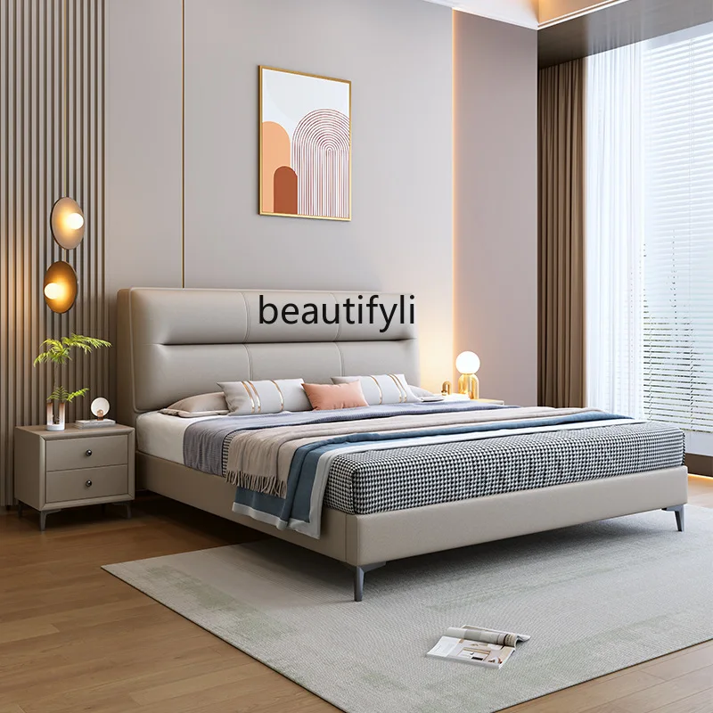 Simple modern leather bed master guest bedroom 1.8 meters wedding  new Nordic light luxury small apartment double soft bed