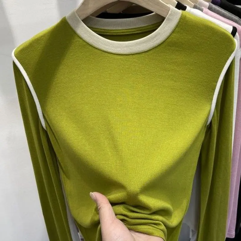 

Undercoat Office Lady Simplicity Slim Fashion Pullovers Women Clothing Long Sleeve O-neck Solid Casual Temperament T-Shirts New