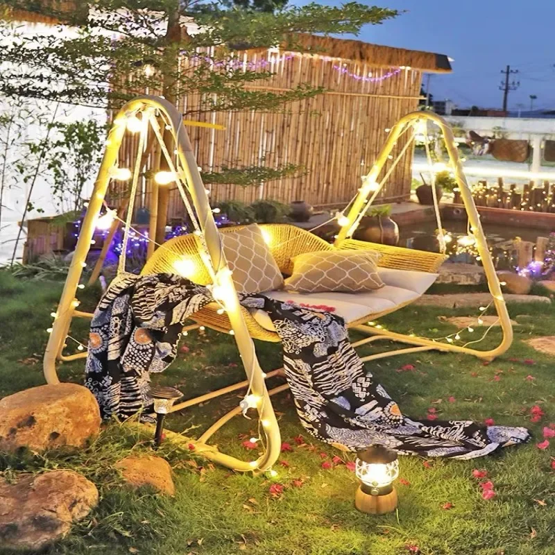 DSA Outdoor Swing Hanging Chair Hanging Basket Rattan Chair Household Lazy Indoor Cradle Chair, Balcony Courtyard, Swing Double