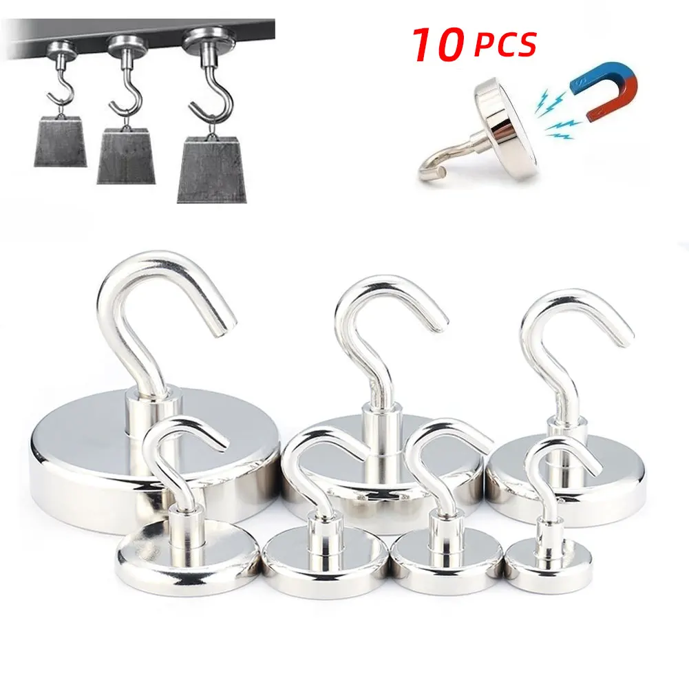 Tbelix 10PCS Strong Magnetic Hooks Multi-Purpose Storage Hooks Home Kitchen Bar Storage Hooks Key Storage Hooks Bathroom Hangers