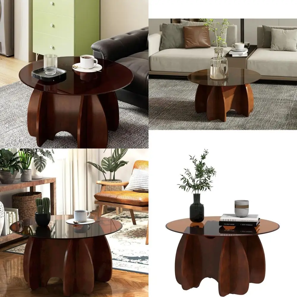 طاولة قهوة زجاجية بنية حديثة قابلة للتوسيع لمساحات المعيشة الصغيرة - أثاث فريد من نوعه للمنزل #1