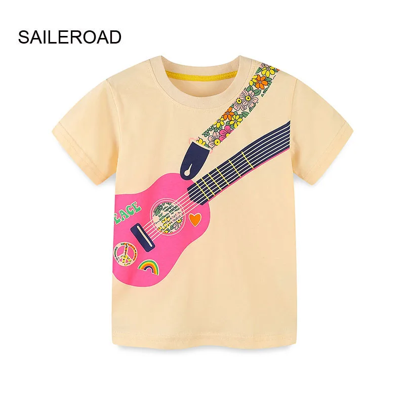 

SAILEROAD Baby Girls Korean 2024 Summer New Children's Clothing Tee Tops Kids Clothes Cotton Cartoon Guitar T-shirts