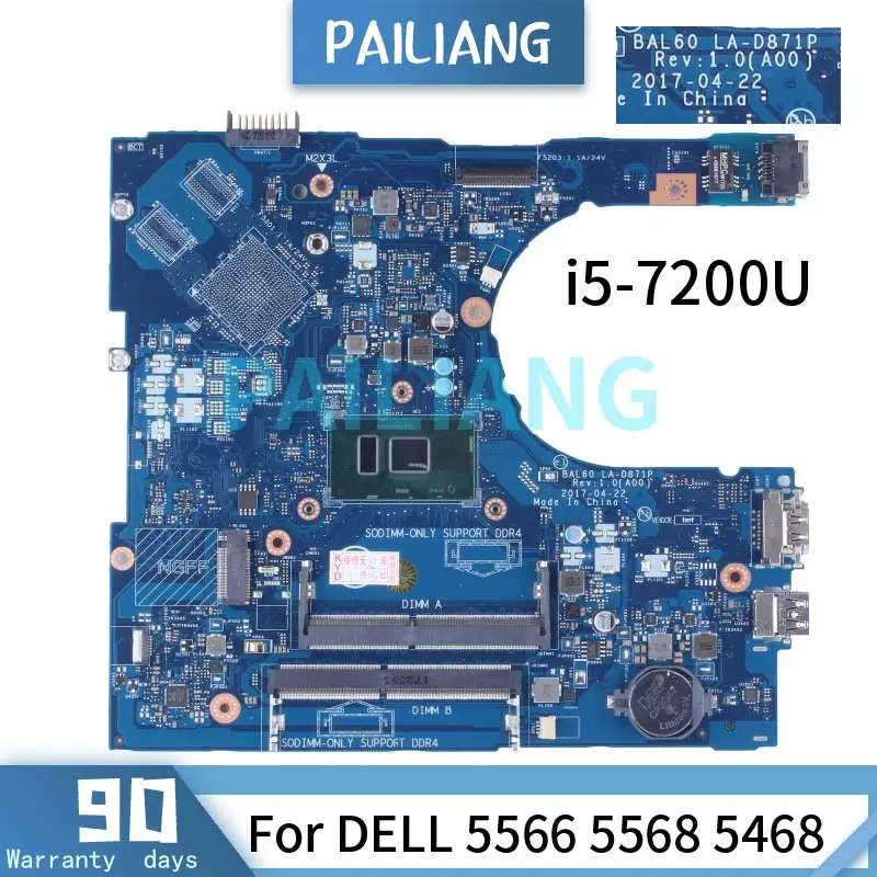 Imagem -02 - Placa-mãe La-d871p i5 7th para Dell Inspiron 5566 Bal60 La-d871p 0dmd9k 02p x 9p Cn00yp25 00yp25 Teste