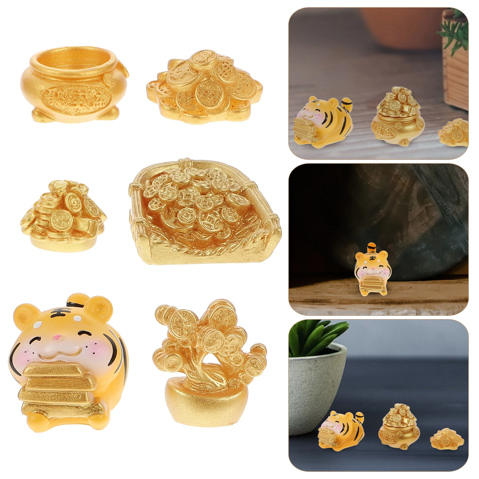 

6pcs Mini Tiger Ornaments Resin Material Durable Fashionable Safe Decoration House Garden Lightweight Easy Placement Fine