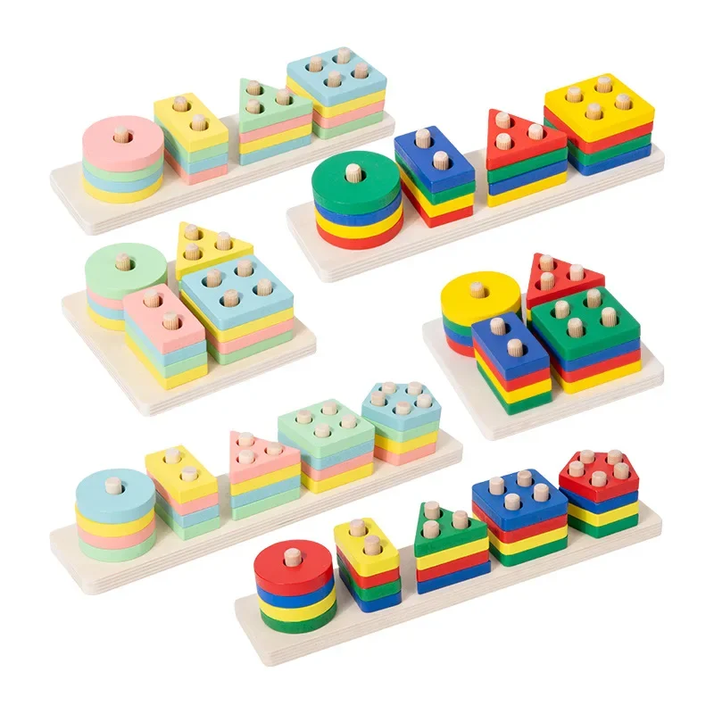 Hot Kids Montessori Giocattoli in legno Blocchi Macaron Giocattolo di apprendimento Musica per bambini Sonagli Grafica Blocchi di legno colorati Giocattolo educativo