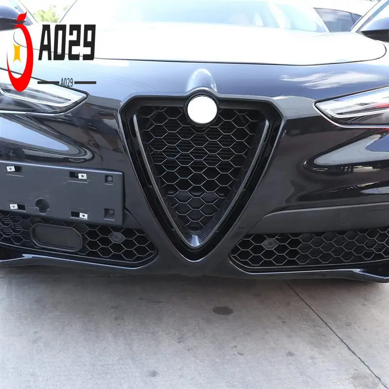 

A029-Dry Carbon Fiber Car Front Grill Protective Frame Logo Cover Trim For Alfa Romeo Stelvio 2017-2020 Accessories Parts