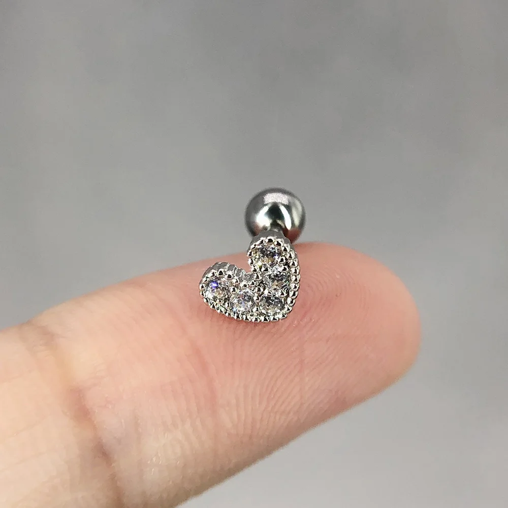 1PC Helix Piercing Herz Ohrringe Für Frauen Dainty Silber Farbe Zirkonia Tragus Daith Lobe Knorpel Ohrringe Körper Schmuck CC003 – Detail 6