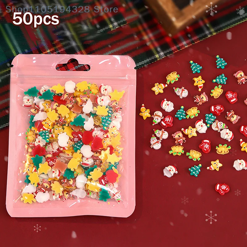 [MP]50個 サンタクロース 雪だるま トナカイ かわいい漫画樹脂ネイルチャーム クリスマスDIYマニキュアデコレーション