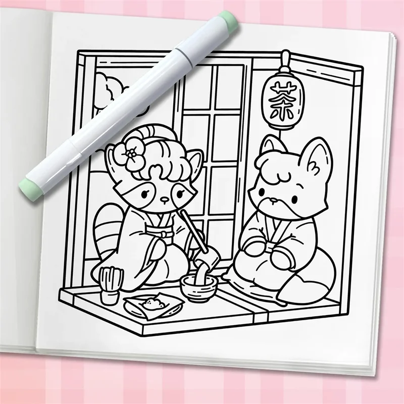 Accogliente Giappone: simpatico libro da colorare per adulti e adolescenti con personaggi affascinanti e deliziose scene giapponesi per il relax