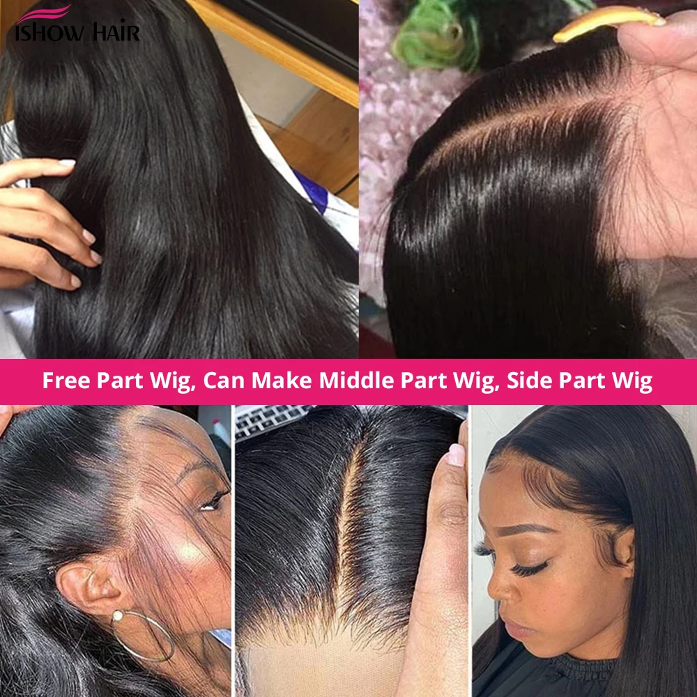 Ishow Full Lace Wig Human Hair 13x4 Transparent Lace Frontal Wig Pre Plucked Brazilian Straight Lace Front Wigs