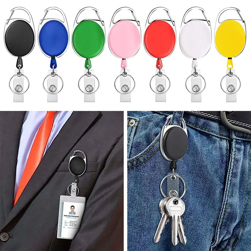 Bus Card Cover Case Retractable Retractable Badge Holder Oval Multiple Colors ID Badge Holder Badge Reel Clip Identity Tag