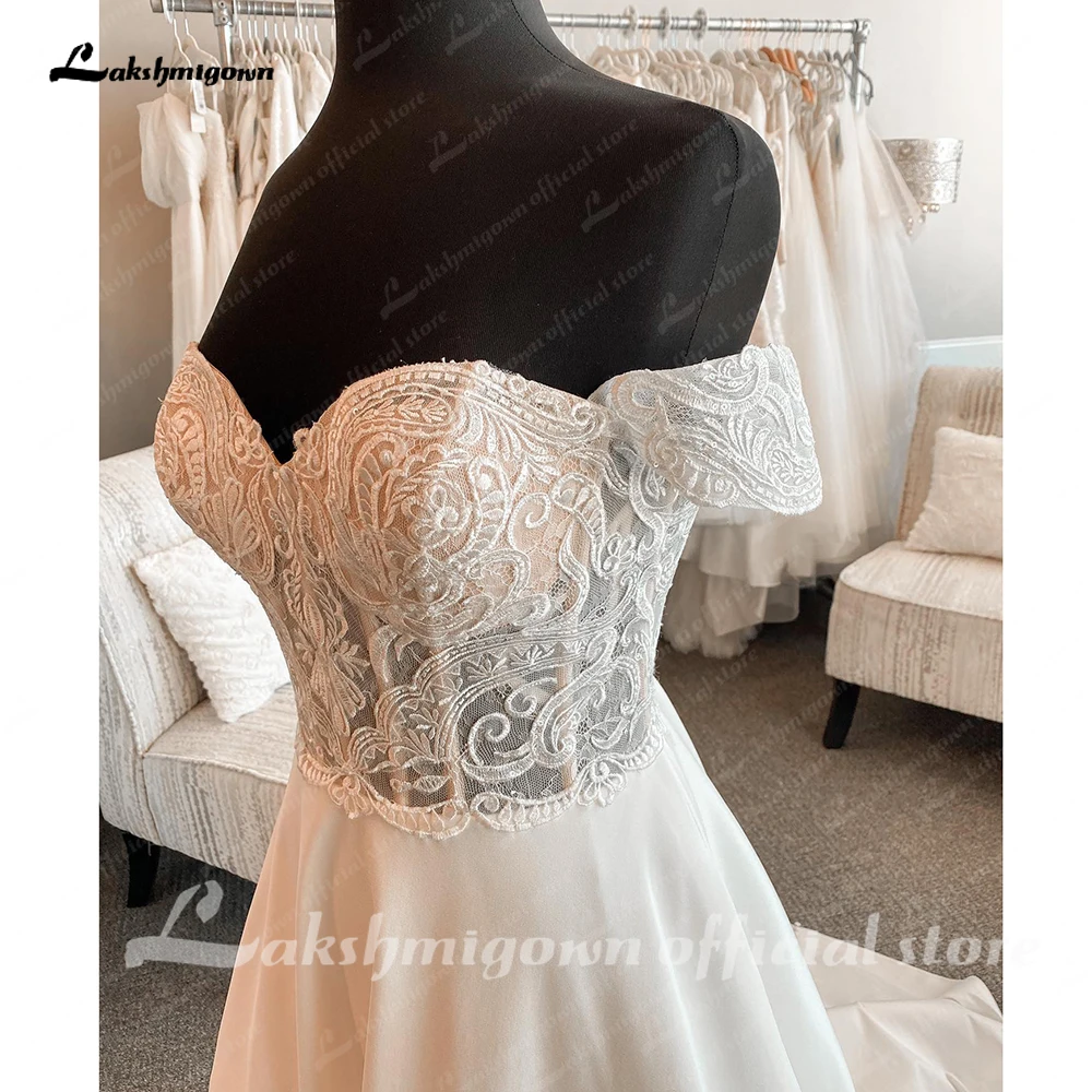 Lakshmigown Damen Schulterfreie Hochzeitskleider Maßgeschneiderte Roben A-Linie Satin Brautkleider vestido de casamento – Detail 7