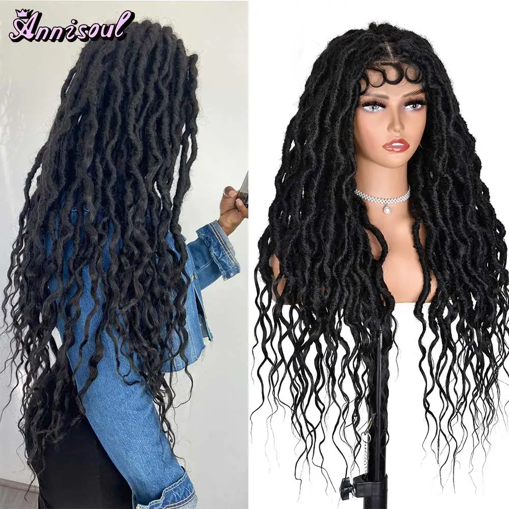 Synthetic Full Lace Braided Wigs For Black Women Goddess Crochet Box Wig Braiding Hair Dreadlocks Free Part Lace Wig 32 Inches