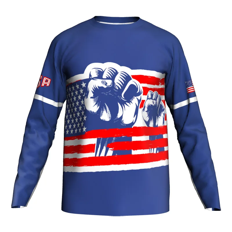 

Dry Breathable Cycling Jersey, Long Sleeve Top, Outdoor, USA Bike Wear, Road Motocross, Bicycle, Blue, Ride, Downhill Shirt