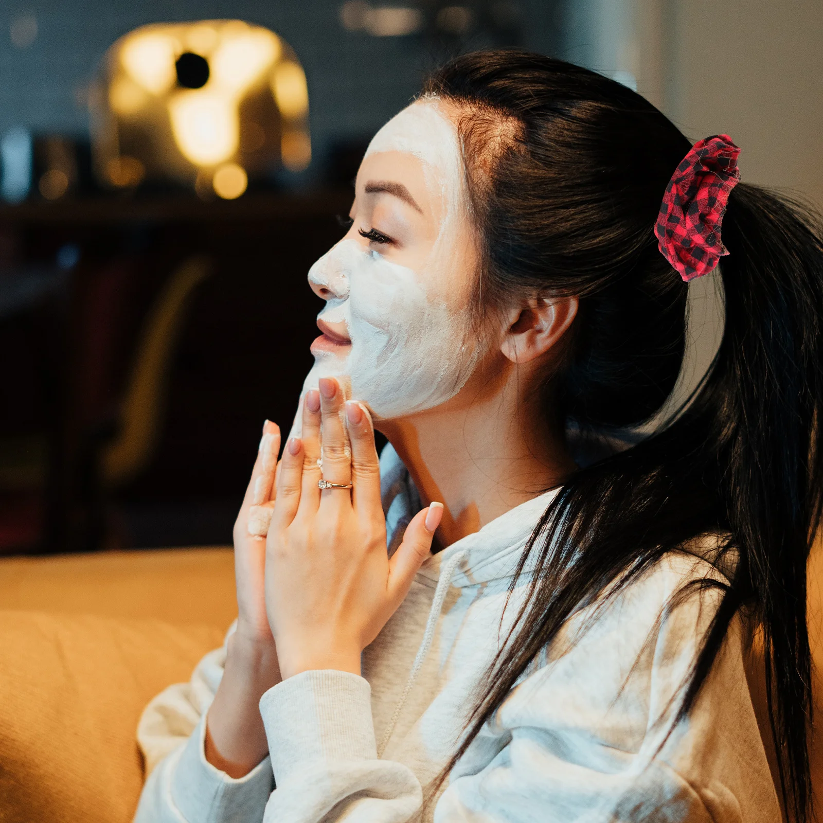 

15pcs Cloth Hair Ring Red Grids Pattern Decorative Hairband Lightweight Stylish Hair Rope For Ponytail Holder Versatile