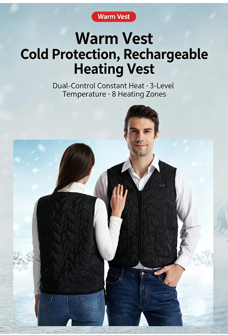 8 Heizzonen USB Elektrisch Beheizte Weste für Männer und Frauen 3-Stufen-Temperaturregelung Unisex Winter Warme Thermoweste für Outdoor-Aktivitäten – Detail 9