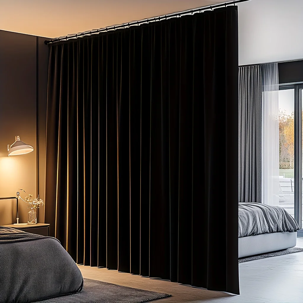 Blackout Room Divider Curtains, Sliding Glass Doors Curtain for Privacy, Rod Pocket Blackout Curtains with Hooks for Bedroom view 4