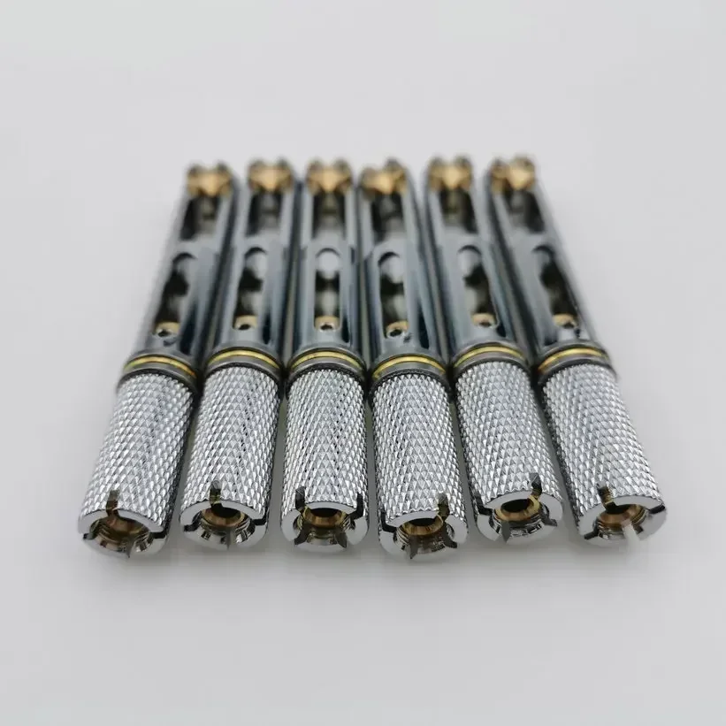 

Chrome Single Headless Guitar Bridge Headless Fanned Fret -Single Fixed Brass Fan Bridges for 6 String Electric Guitar