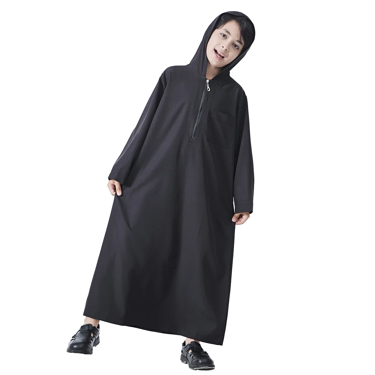 Eid Djellaba Thobes Kids Boy Muslim Abaya Dubai Kaftan Hooded Dress Jubba Thobe Teenage Robe Arabic Saudi Thoub Daffah Dishdasha