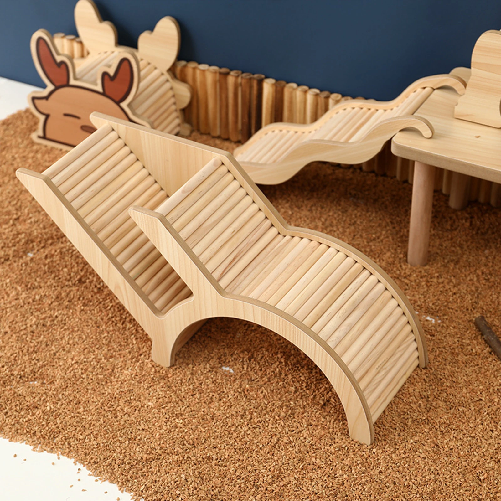 Cabaña de escondite de animales pequeños de madera, juguete de juego con escalera de escalada, decoración de hábitat de animales pequeños,