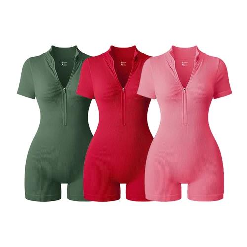 Imagen 2 del producto 2025 Mono de Yoga de verano de manga corta con cremallera, ropa deportiva para gimnasio, monos deportivos para mujer, moda para correr, traje de Yoga y Fitness