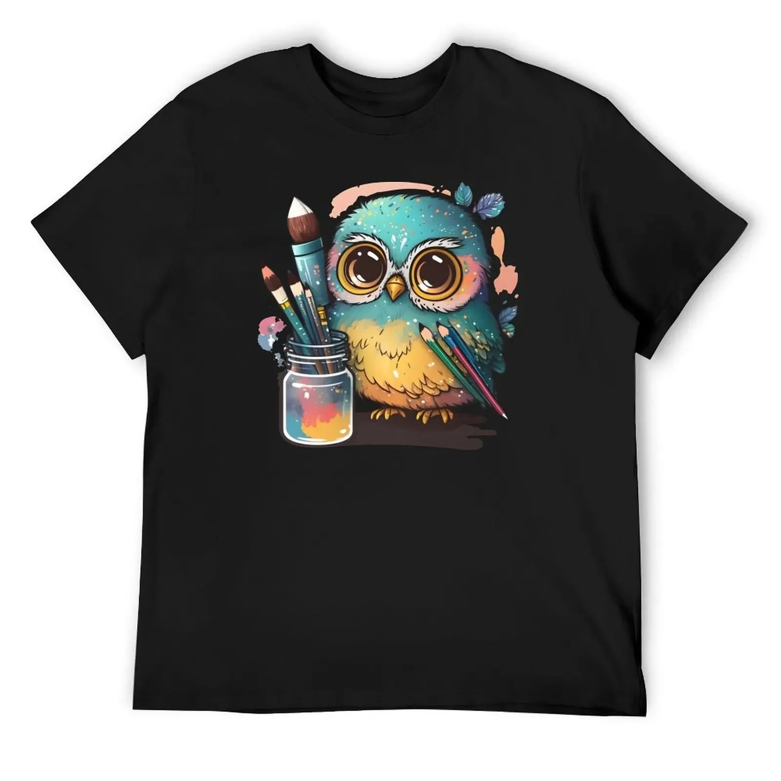 

Super Cute Artist Owl T-Shirt essential t shirt plain kawaii clothes quick-drying mens t shirts pack