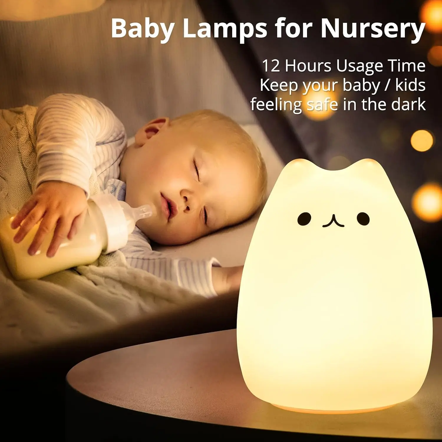 

Mini Kawaii Popular Cat Baby Night Lamp 7-color Pat Touch Color-changing Eye Protection Bedroom Bedside Nightlight Gift Children