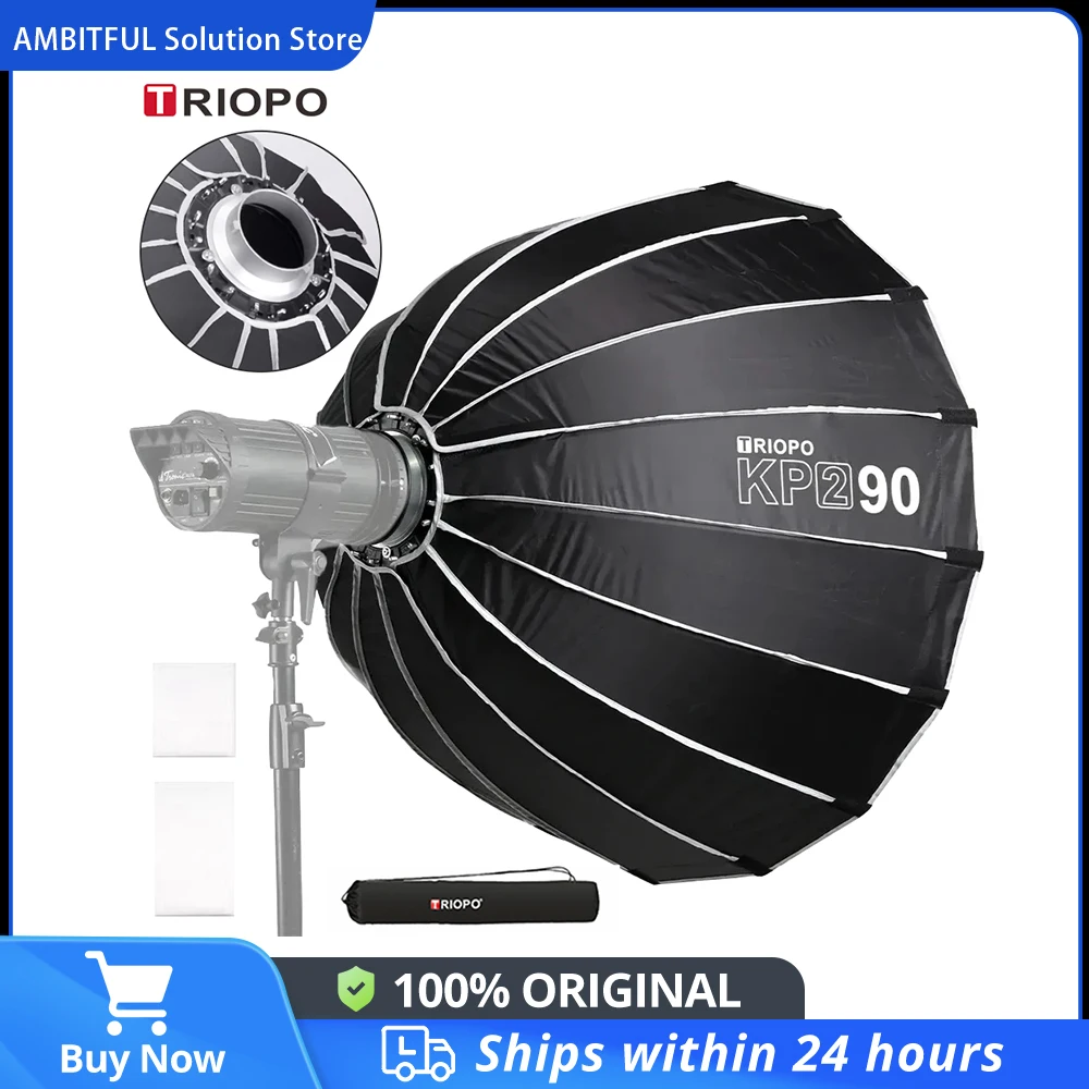 Softbox Parabolico FOMITO 120 Cm A Sgancio Rapido Bowens, Con Griglia A Nido D'ape, Per Flash E LED Da Studio, Montaggio E Smontaggio In 12 Secondi