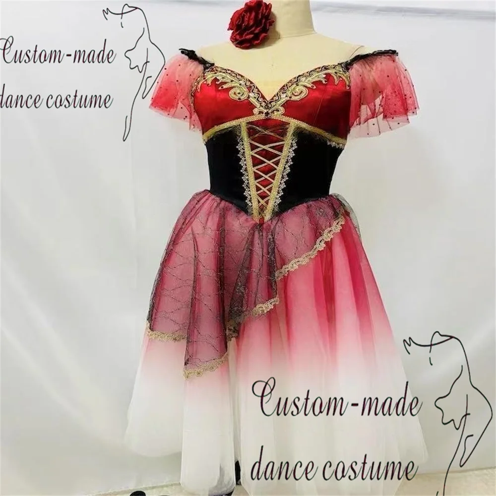 Esmeralda Variations Ballet Skirt Classic Black Gold Red Gradient Embroidered Diamond Set Puff Long Yarn Skirt
