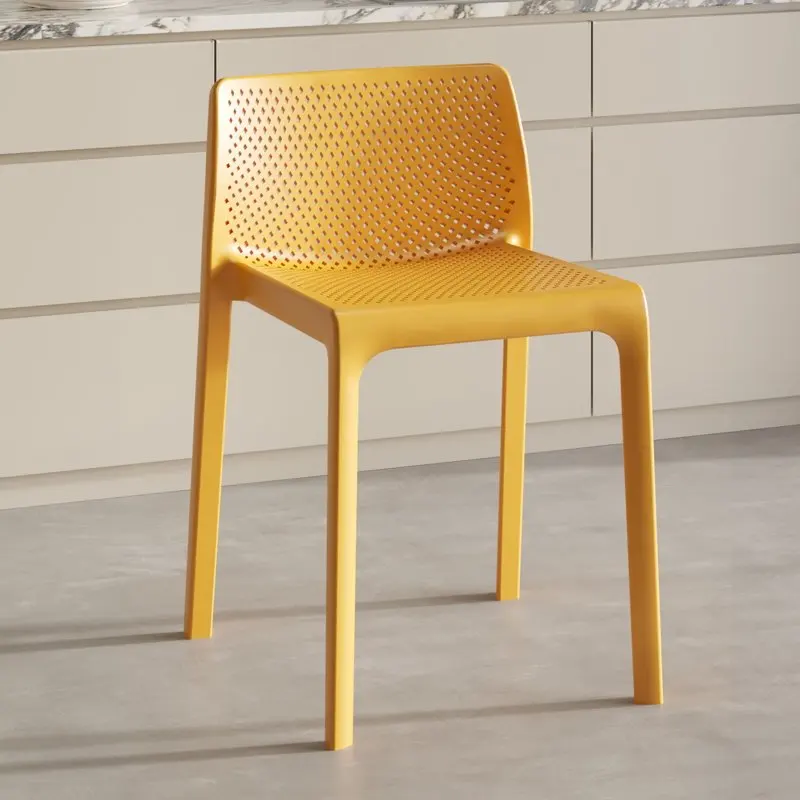 Hollow Color Block Stackable Dining Chair, INS Style Plastic Seat with Backrest, Aesthetic Home Decor for Indoor & Outdoor Use