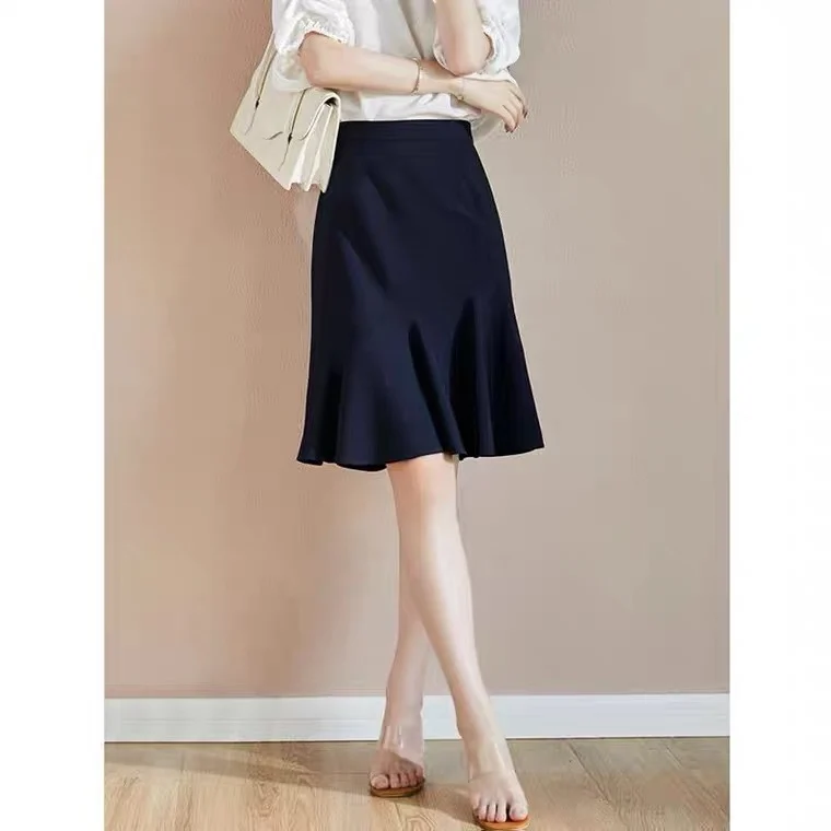 

Ele A-Line Skirt Women's Commute Bla Bodycon Fi Tail Skirt High Waist Long Skirt Pure Color Busin Casual