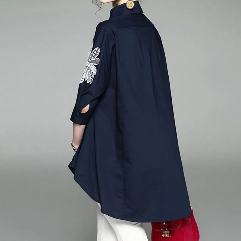 Korean Fashion Embroidery Solid Color Loose Shirt for Female Spring Casual Long Sleeve Single-breasted Blouse Women's Clothing