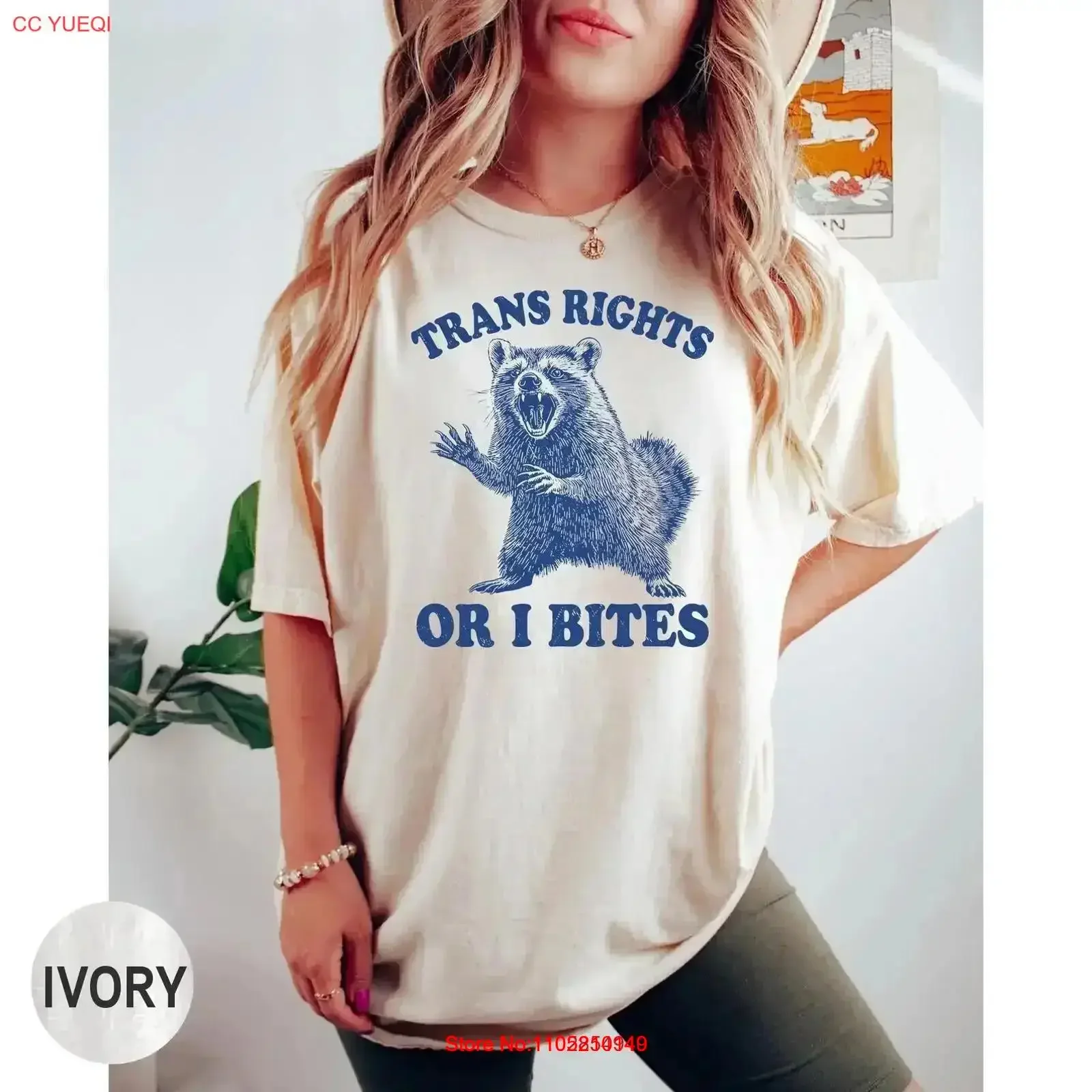 Trans Rights Racoon T Shirt Or I Bites Funny vintage Washed Comfortable Stylish streetwear Stretched Top For Everyday Wear