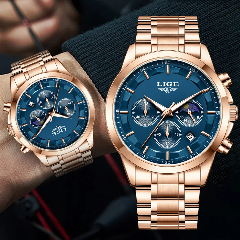 

LIGE новые роскошные мужские часы модные деловые кварцевые наручные часы спортивные водонепроницаемые светящиеся стальные часы мужские Reloj Hombre