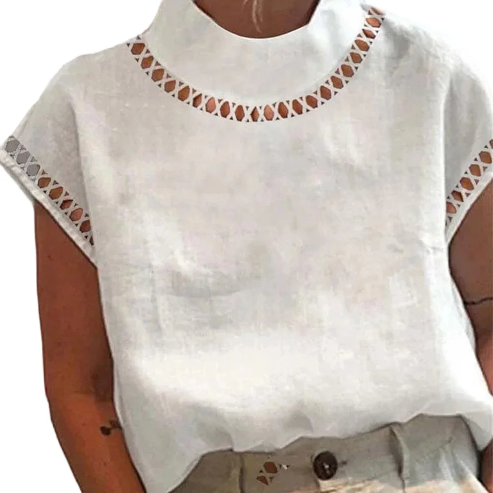 

Cotton Blend Hollow Blouse with Half High Neck and Regular Length for Women Seeking Breathable Layering Options