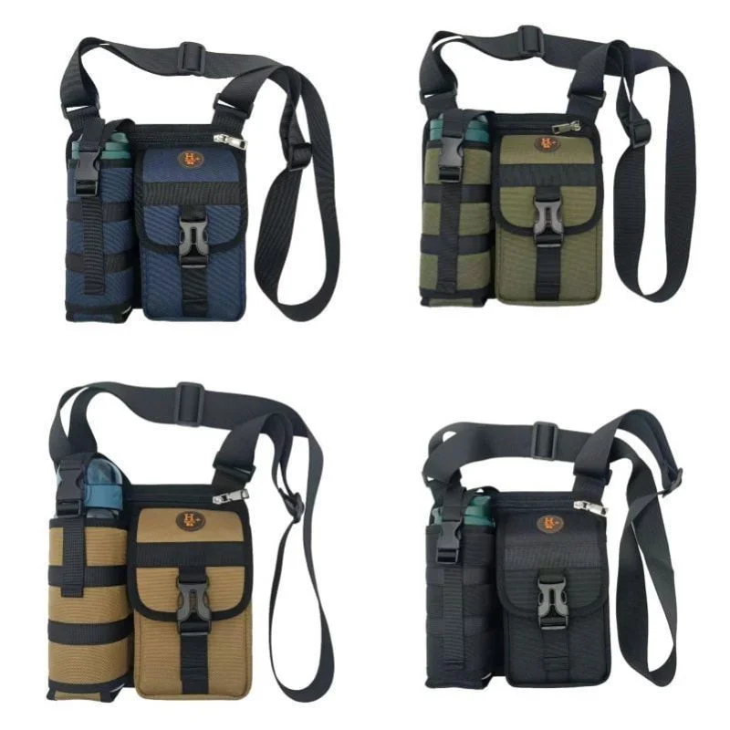 

2023 Fashion Men Casual Walking Mug Bag Crossbody Sling Bag Outdoor Sports Waterproof Nylon Chest Shoulder Bag with Water Bottle