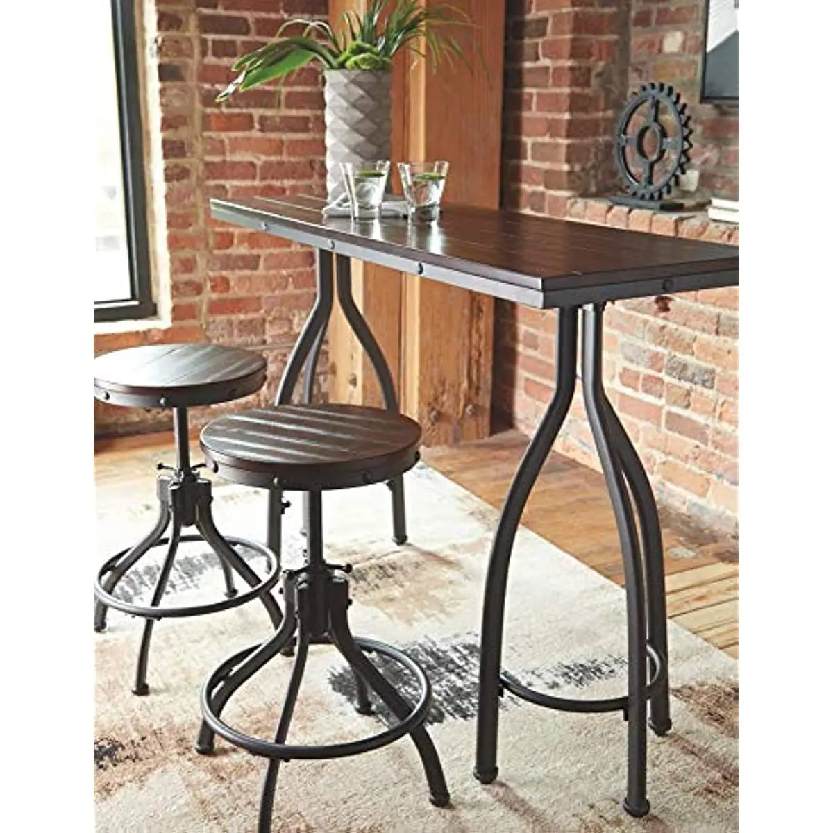 Signature Design by Ashley Odium Urban Counter Height Dining Table Set with 2 Bar Stools, Gray
