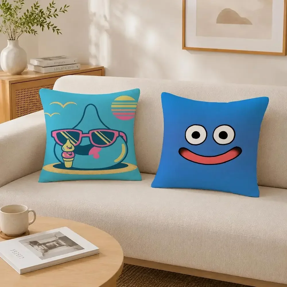 Game Character Slime Dragon Quest Cushion Cover Soft Fluffy Short Plush  Pillow Casefor Sofa Bedroom Home Decor