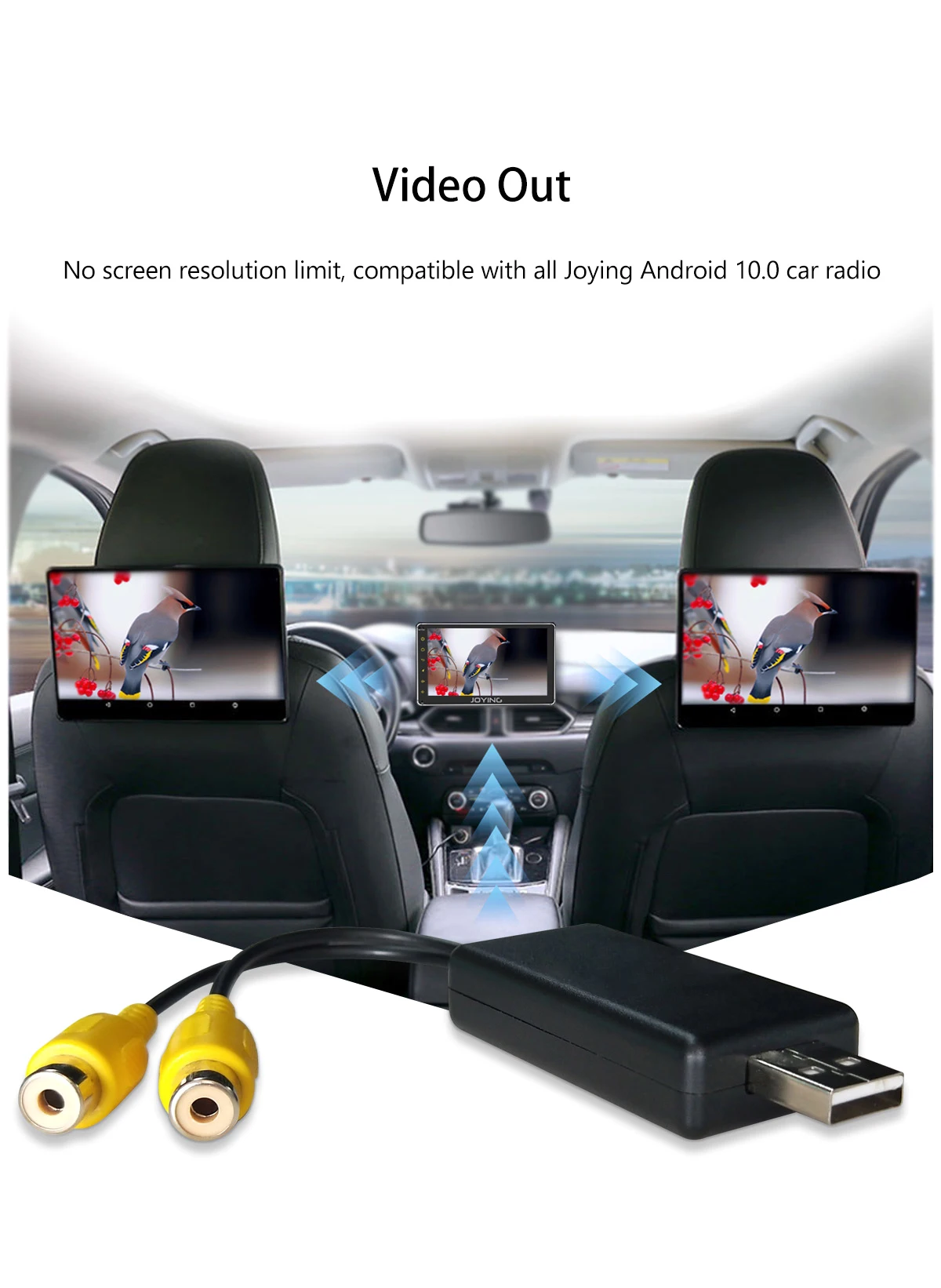 Joying-Adaptador de salida de vídeo RCA para reposacabezas, arnés de cableado de pantalla trasera, solo para Joying Android 10, unidad principal, accesorios de coche