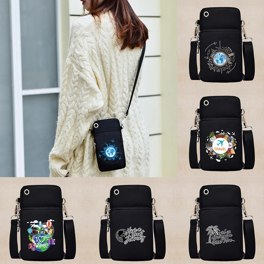 Universal Mobile Phone Bag for Samsung/iPhone Travel Global Pattern Coin Purse Arm Shoulder Cover Running Sports Earphone Bags