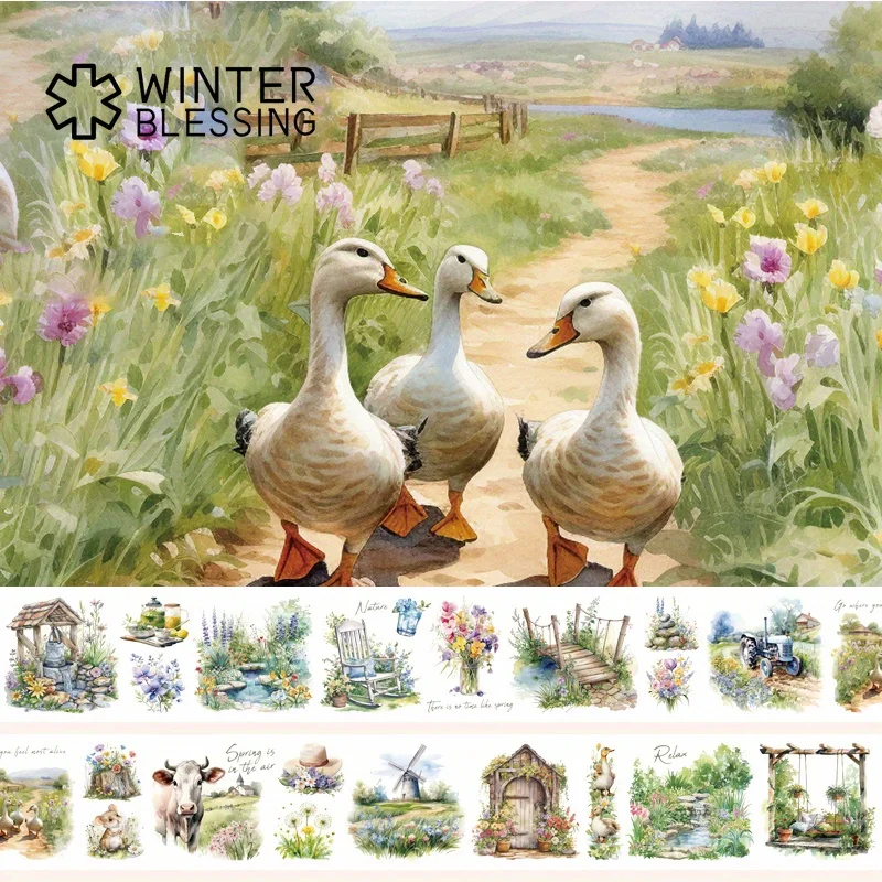 2m/Roll Countryside Animal PET Stickers Decorative Transparent Tape For Scrapbooking Journal Aesthetic Stationery