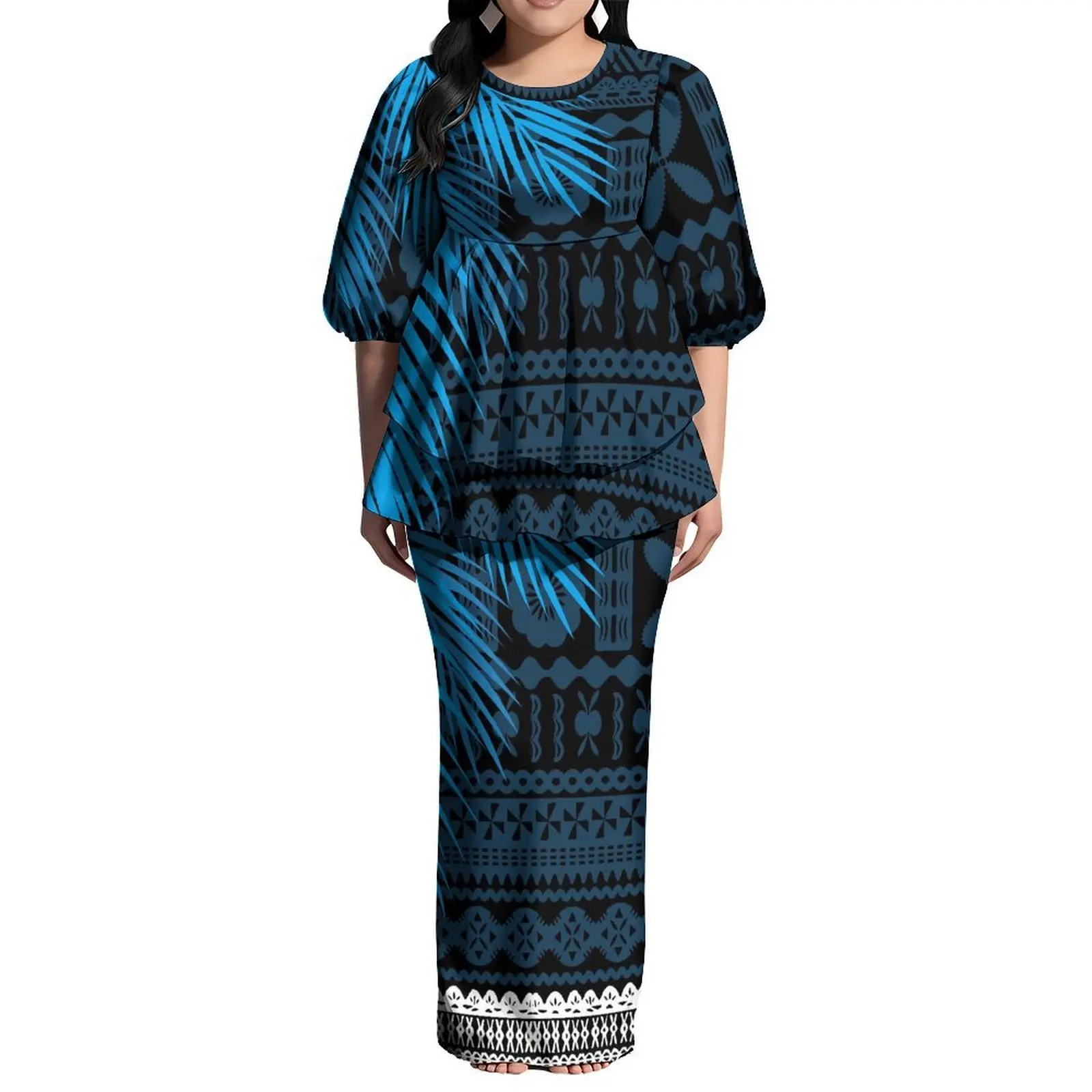 Das neu gestaltete samoanische Polynesian Island Creative Damen-Puletasi-Kleiderset enthält ein Oberteil und ein langes Kleid für große Schüsse