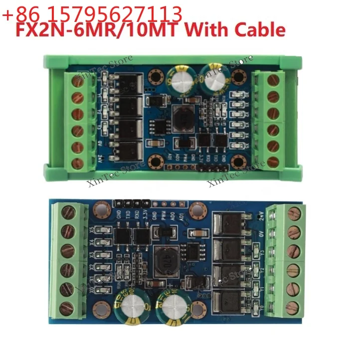 FX2N-10MT FX2N-6MR PLC Industrial Control Board With Base Program Cable Analog Input 0-10V DINRail Install DC12-30V Power Supply