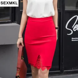 SEXMKL 5XL Women Summer Mini Skirts 2026 Fashion High Waist Skirt Lace Patchwork Ladies Midi Skirt Elegant Stretch Pencil Skirt