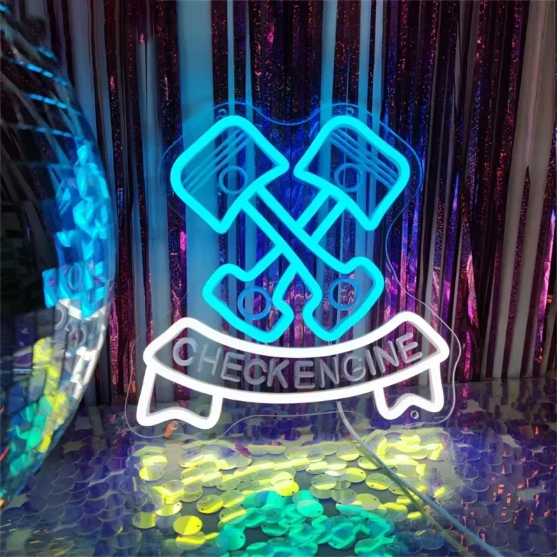 LED Check Engine Neon Signs For Wall Decor Neon Garage Signs Lights For Auto Room 4S Repair Shop Workshop Repair the sign Decor