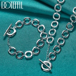 DOTEFFIL 2pcs 925 Sterling Silver Square Round Chain Necklace Bracelet Set For Men Woman Wedding Engagement Party Charm Jewelry