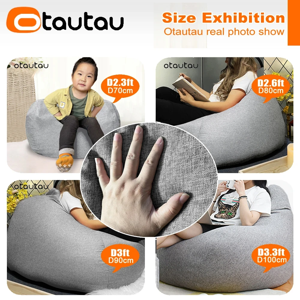 OTAUTAU Cotton Linen Bean Bag Cover without Filler Floor Corner Lazy Beanbag Chair Pouf Salon Ottoman Puff Lounger Sac DD002