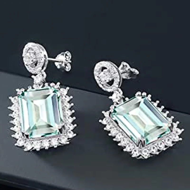 Huitan Aesthetic Light Blue Cubic Zircon Dangle Earrings Women Engagement Wedding Luxury Accessories Fashion Design Ear Jewelry